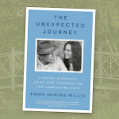 Book titled The Unexpected Journey by Emma Heming Willis with a blue cover and a black-and-white photo of two people sitting together.